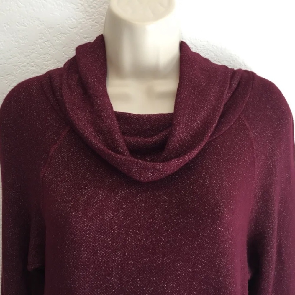 Evereve + Micheal Stars Women's M Burgundy Cowl Neck LS Midi Terry Sweater Dress - Picture 3 of 9